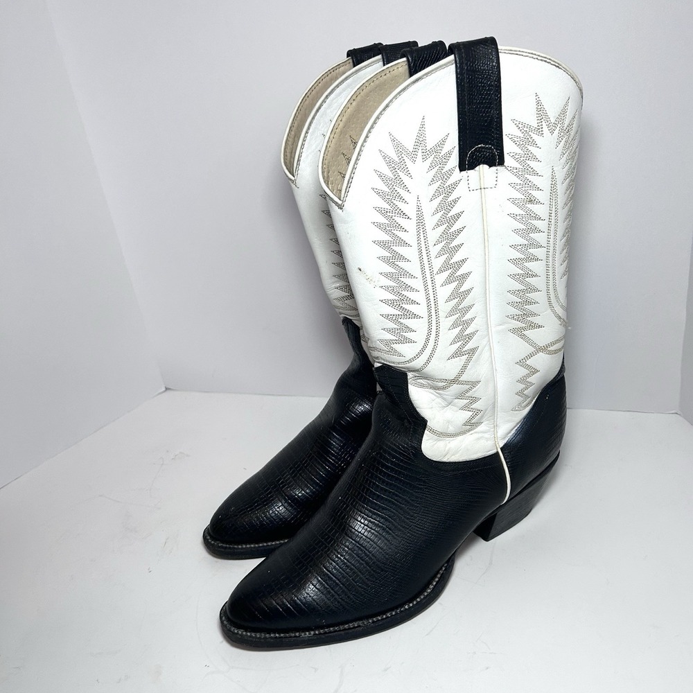 Unbranded Lizard Skin Black White Leather Cowboy Boots Hecho En Mexico Men's 8